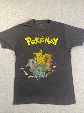 Pokemon Kids Graphic Tee - Gray with Yellow, Green, Blue & Orange Art